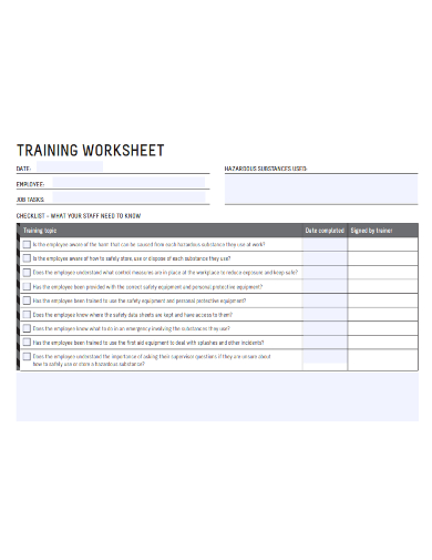 employee training worksheet