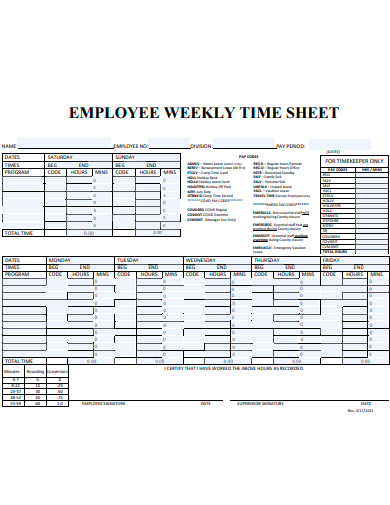 employee weekly time sheet template