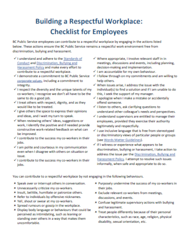 employee workplace checklist