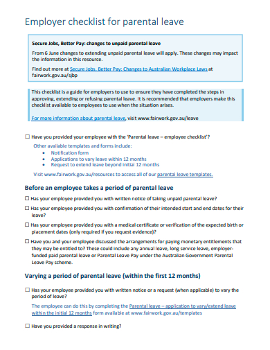 employer checklist for parental leave template