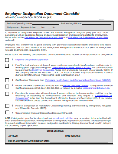 employer designation document checklist template
