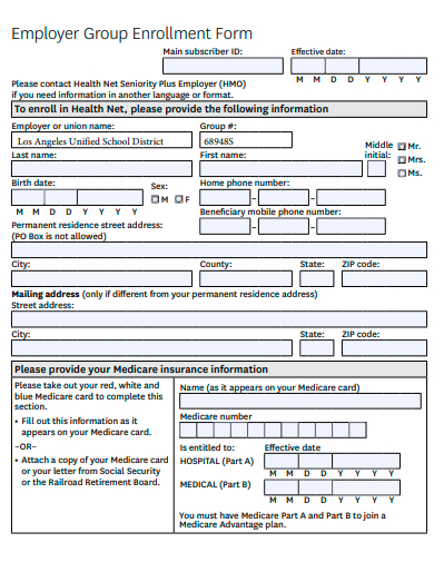 employer group enrollment form template