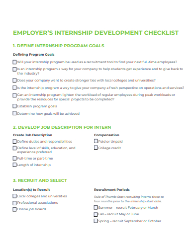 employer internship development checklist template