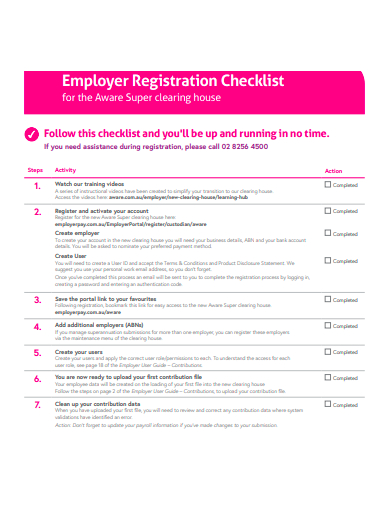 employer registration checklist template