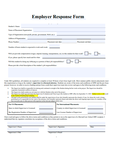 employer response form template