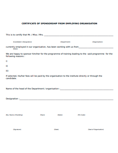 employing organisation sponsorship certificate template
