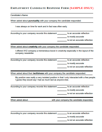 employment candidate response form template