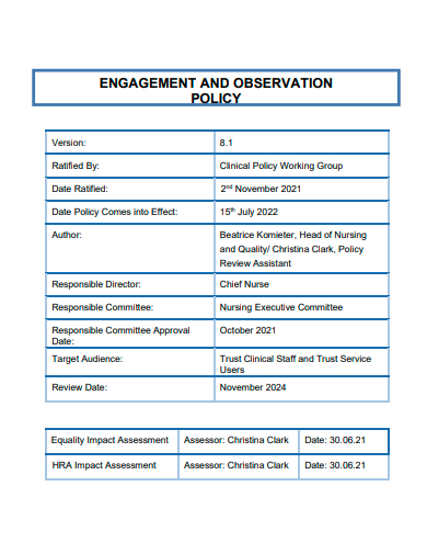 engagement and observation policy template