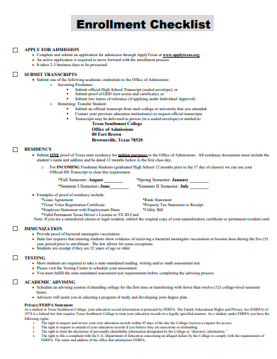 enrollment checklist template
