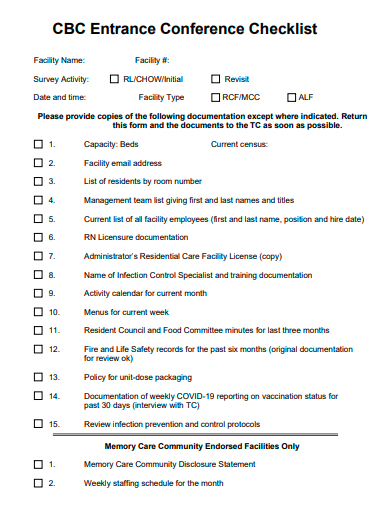 entrance conference checklist template