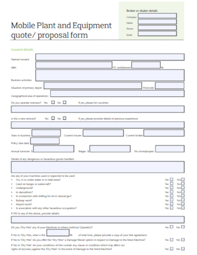 equipment quote proposal form