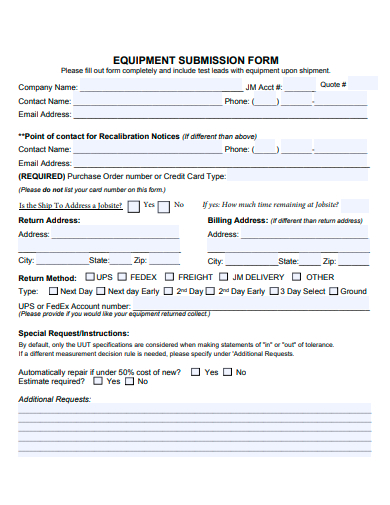 equipment submission form template