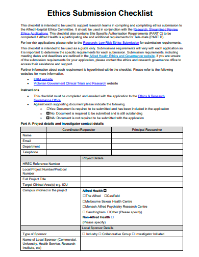 ethics submission checklist template