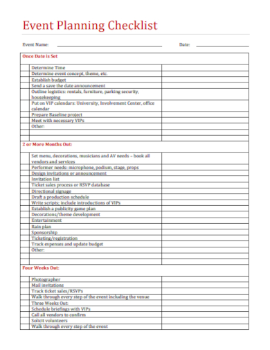 event planning checklist form