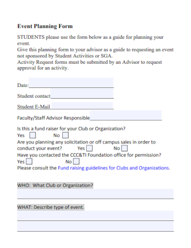 event planning form in word
