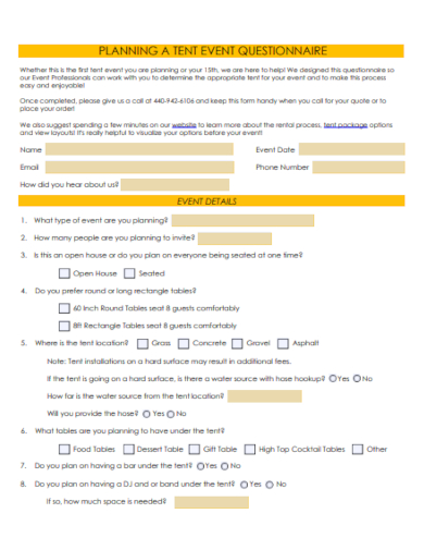 event planning questionnaire form