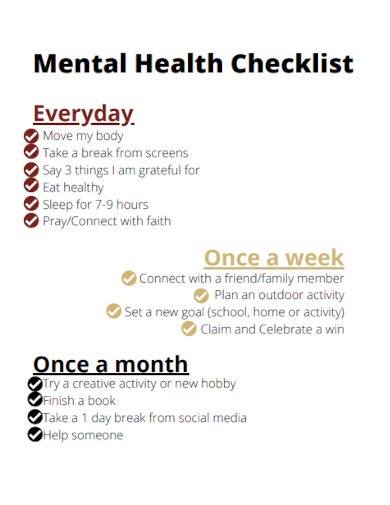 everyday mental health checklist