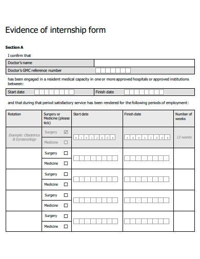 evidence internship form template