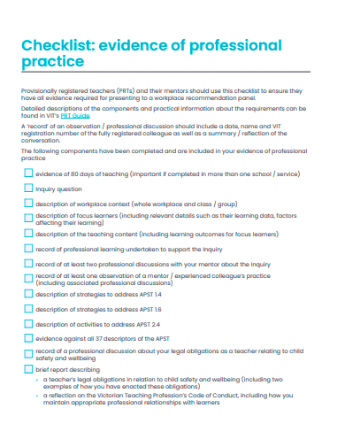 evidence of professional checklist template
