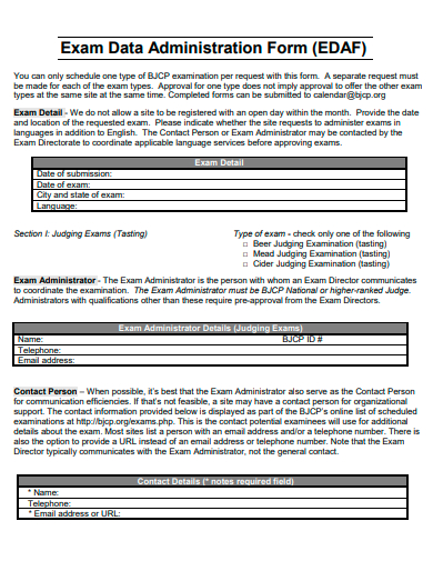exam data administration form template