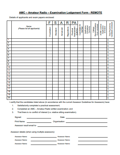 examination lodgement form template