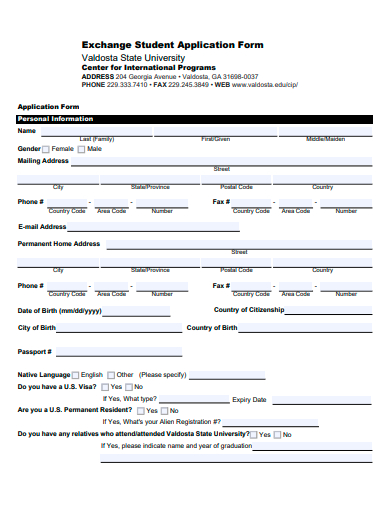 exchange student application form template