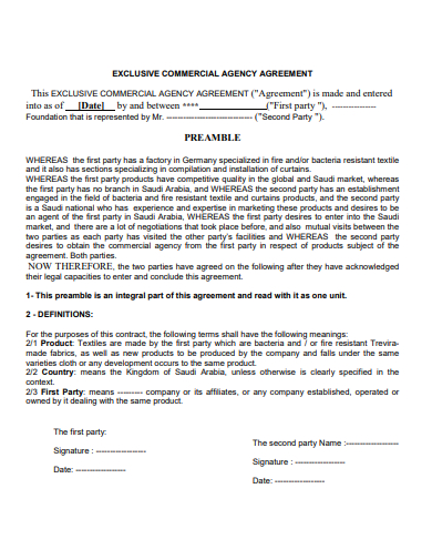 exclusive commercial agency agreement