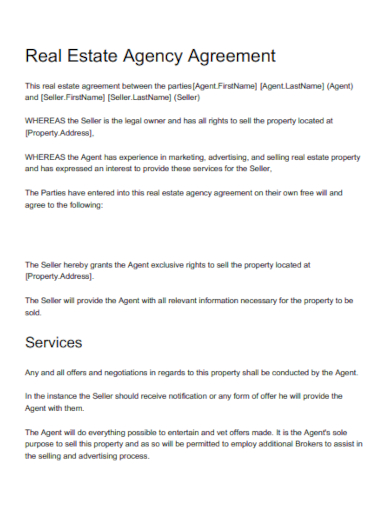 exclusive real estate agency agreement