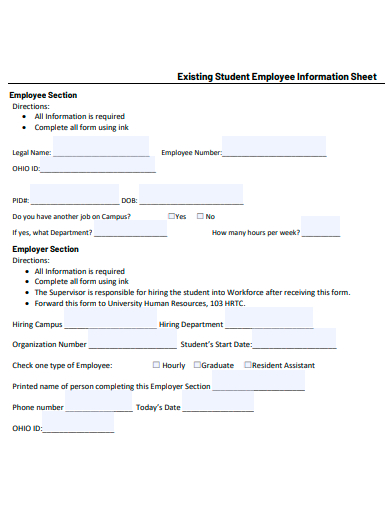 existing student employee information sheet template
