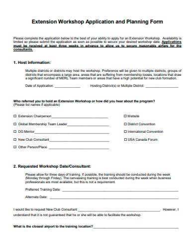 extension workshop application and planning form template