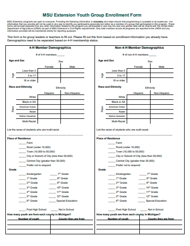extension youth group enrollment form template