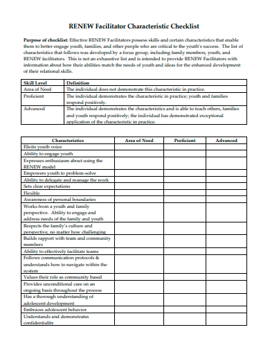 facilitator characteristic checklist template