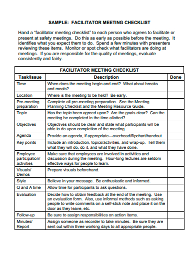 facilitator meeting checklist template