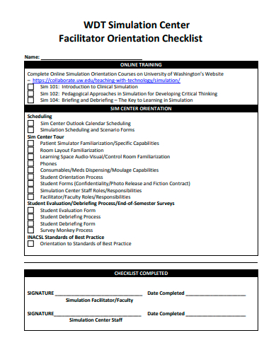 facilitator orientation checklist template