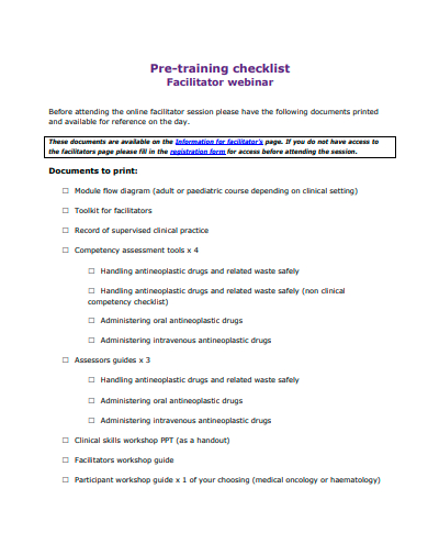 facilitator webinar pre training checklist template