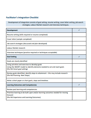 facilitators integration checklist template