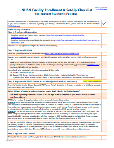 facility enrollment and set up checklist template