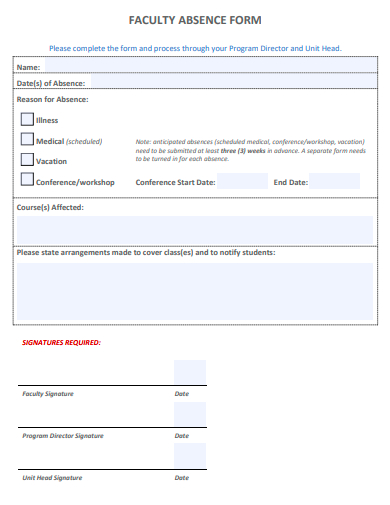 faculty absence form template