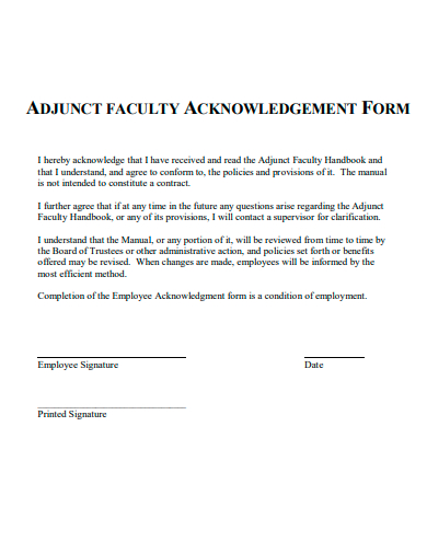 faculty acknowledgement form template