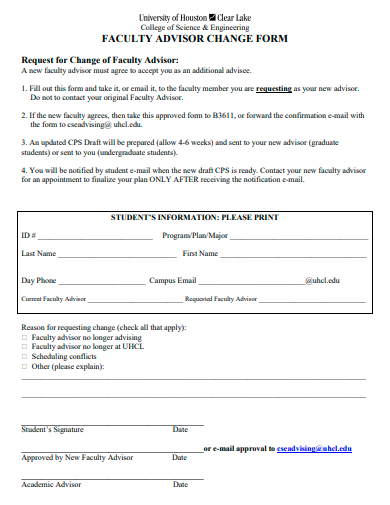 faculty advisor change form template