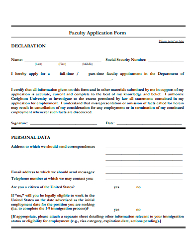 faculty application form template