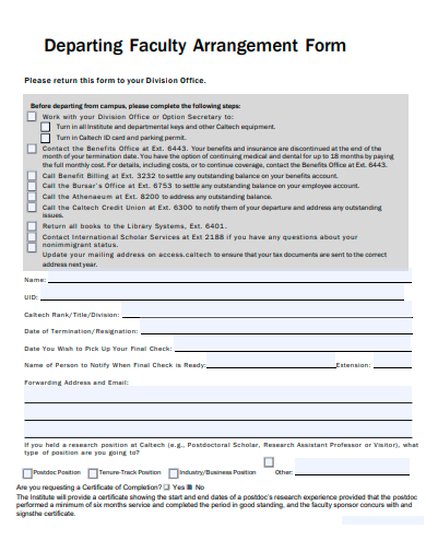 faculty arrangement form template