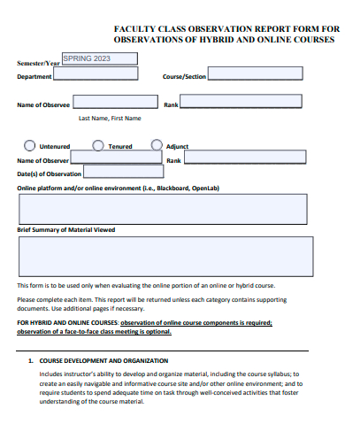 faculty class observation report form template