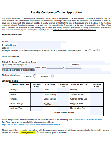 faculty conference travel application template