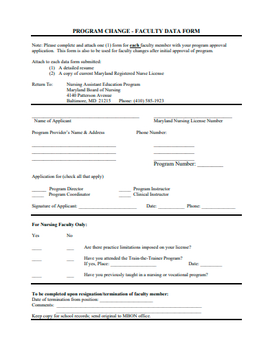 faculty data form template