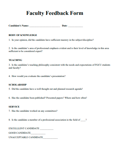 faculty feedback form template
