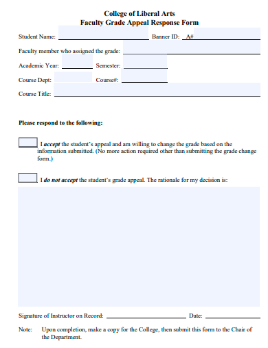 faculty grade appeal response form template