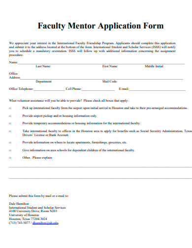 faculty mentor application form template
