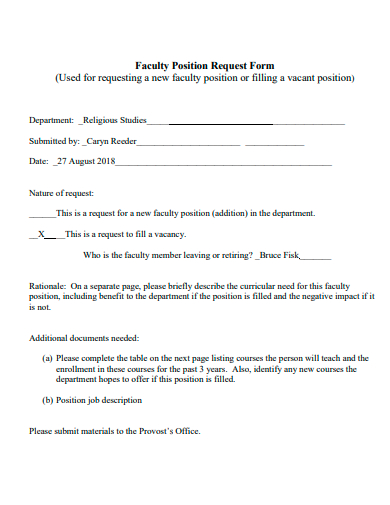 faculty position request form template