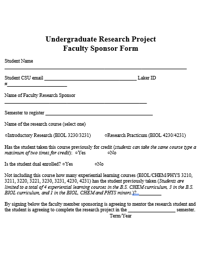 faculty sponsor form template